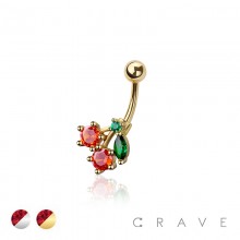 316L SURGICAL STEEL MULTI CZ CHERRY NON DANGLE BELLY BUTTON NAVEL RING 